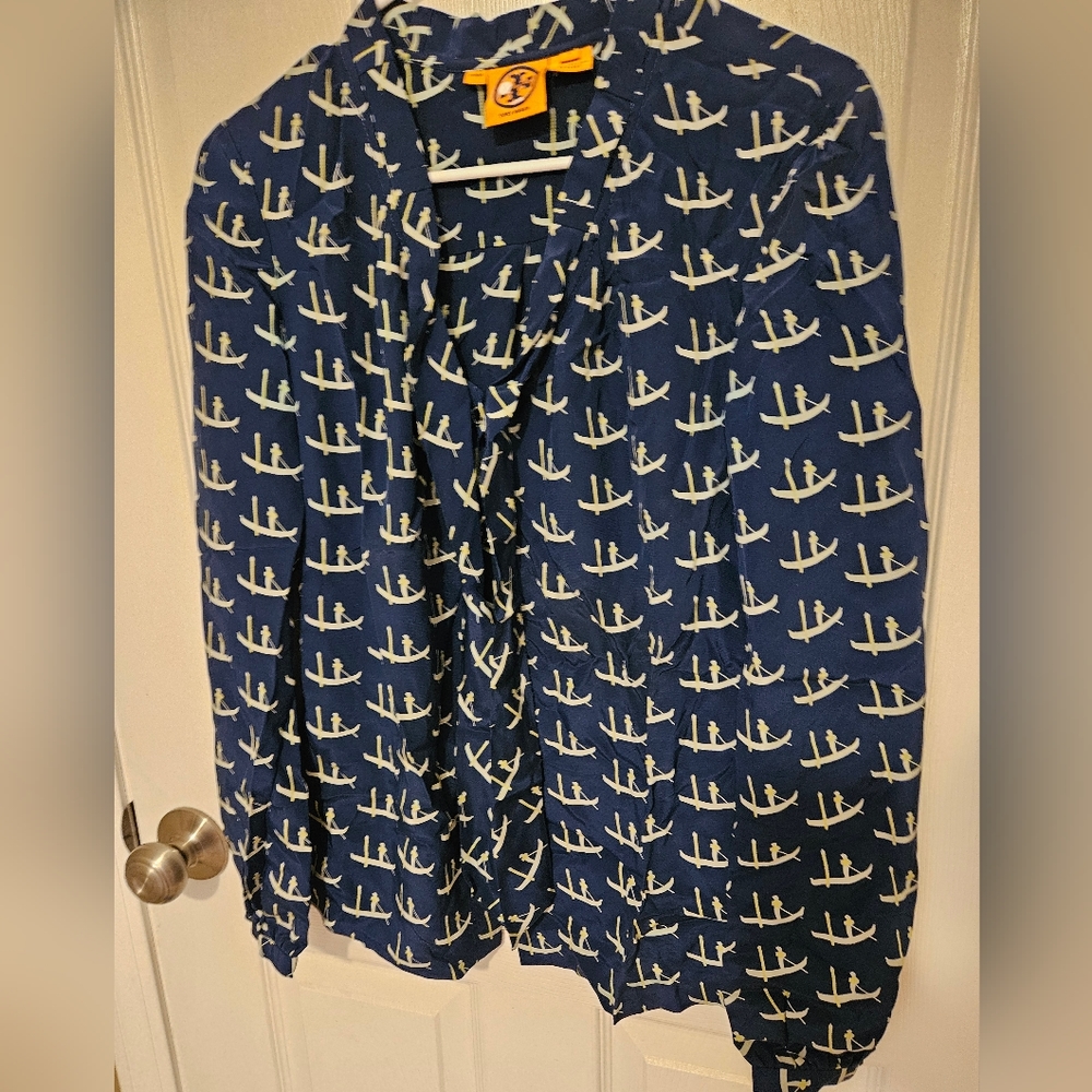 Tory Burch 100% Silk Bow Blouse